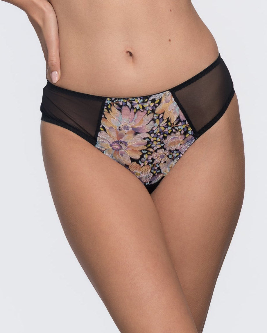 Modern Low Rise Mesh matching brief - Black Flower