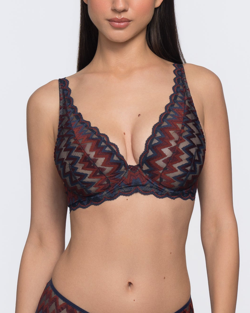 Eloise Lace Underwired Full Coverage Bralette - Blue-Maroon