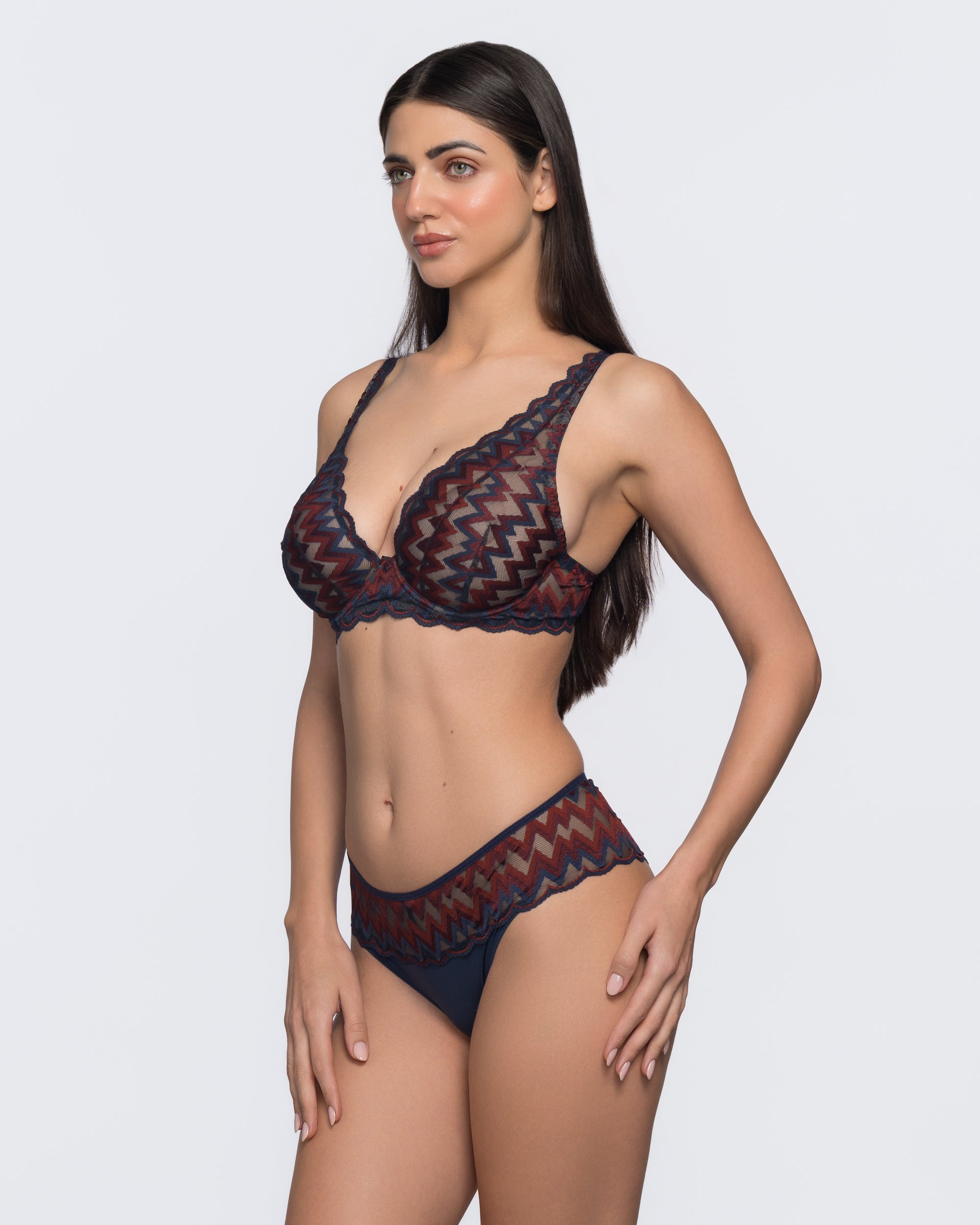 Eloise Lace Underwired Full Coverage Bralette - Blue-Maroon