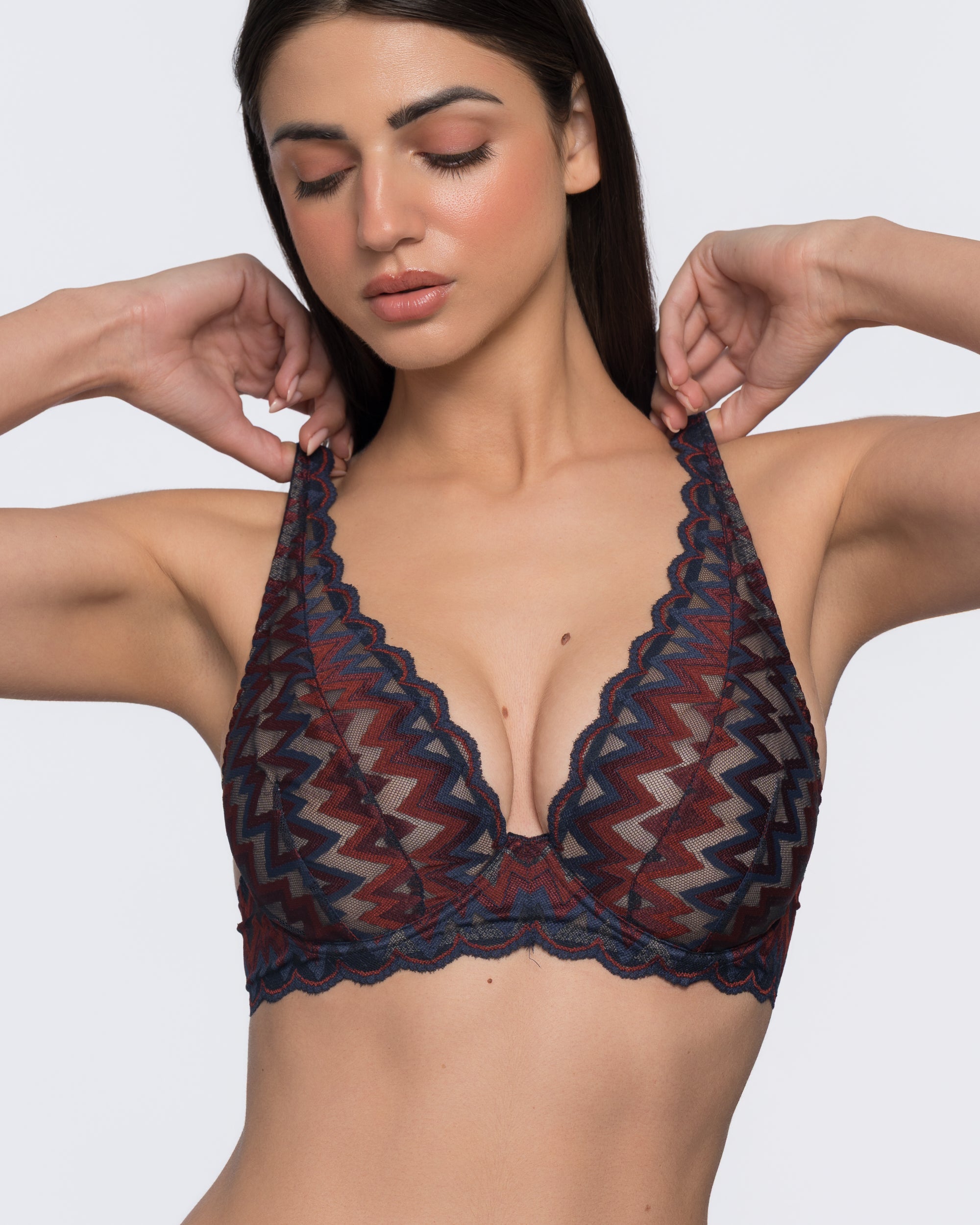 Eloise Lace Underwired Full Coverage Bralette - Blue-Maroon