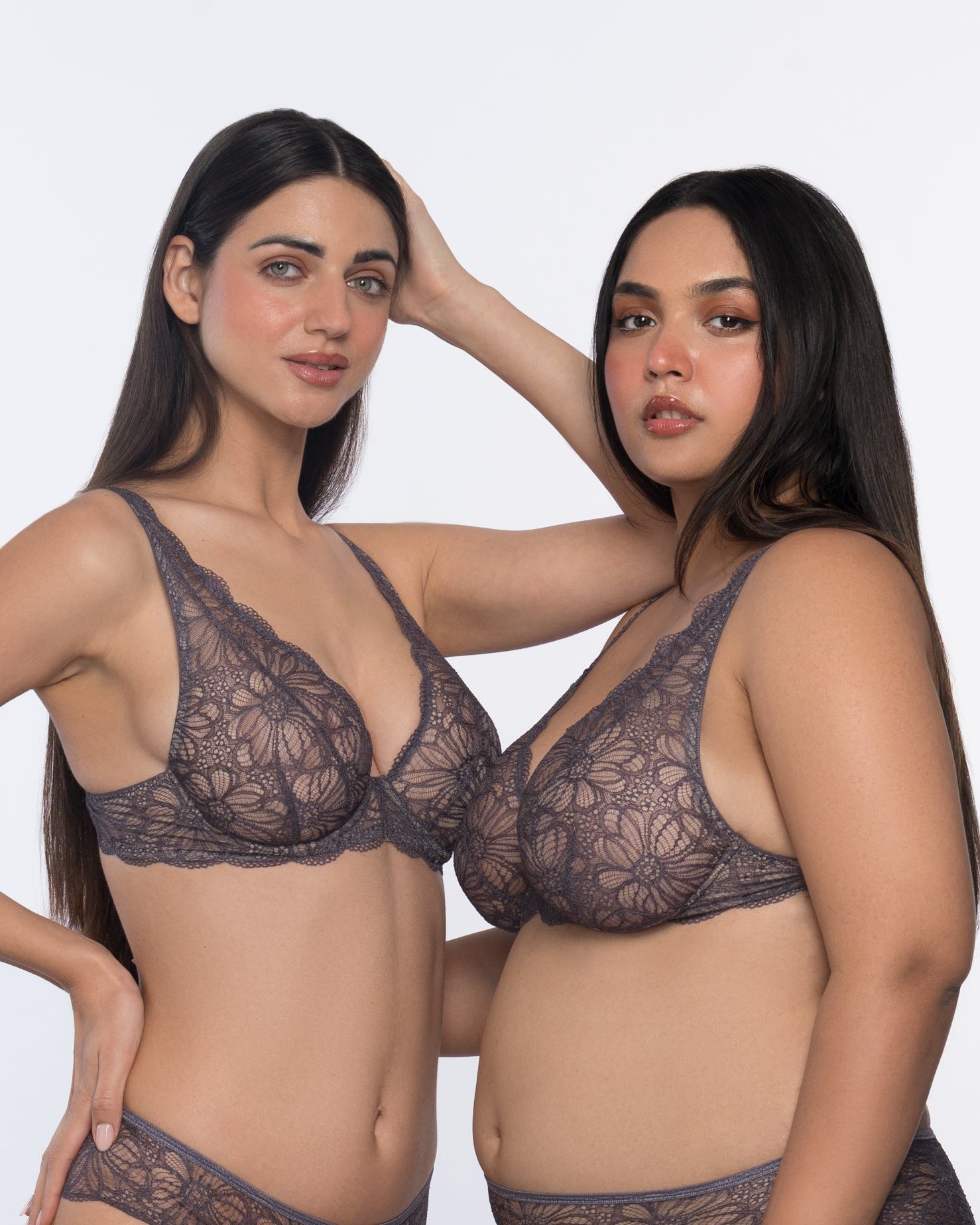 Eloise Lace Underwired Full Coverage Bralette - Dark Grey